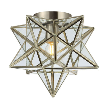 Stella 12" Moravian Star Metal/Clear Glass LED Flush Mount - JONATHAN Y